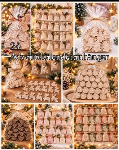 Adventskalender-Anhänger | 24 Zahlen mit verschiedenen Motiven