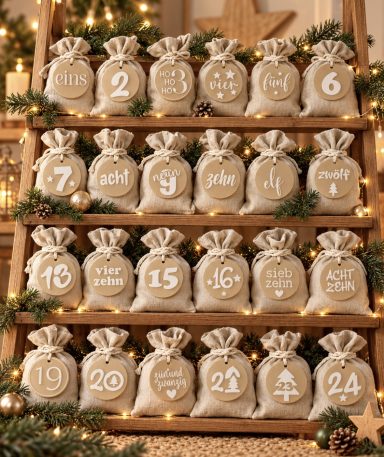 Adventskalenderanhänger | 24 Zahlen mit verschiedenen Schriftarten